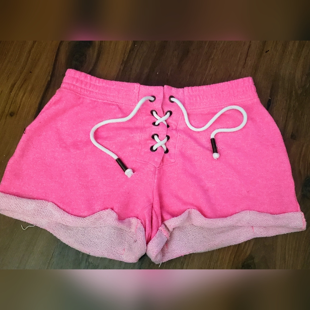 Hot Pink Tie Front Stretchy Shorts